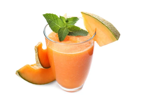 Glas Frischer Melonen Smoothie Auf Weißem Hintergrund — Stockfoto