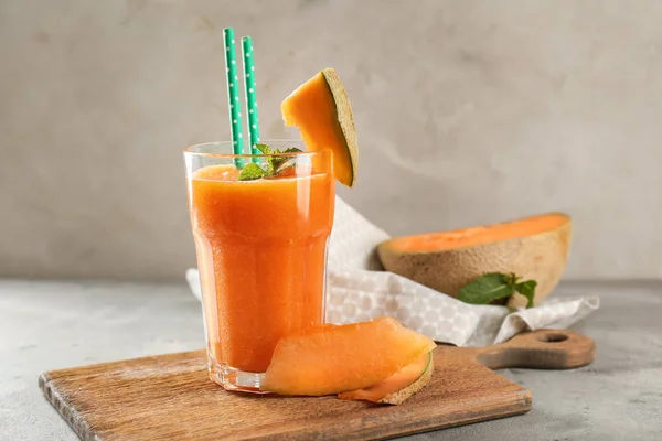 Glass Fresh Melon Smoothie Board — Stock Photo, Image