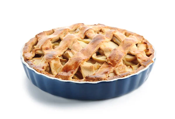 Gericht Mit Leckerem Apfelkuchen Auf Weißem Hintergrund — Stockfoto