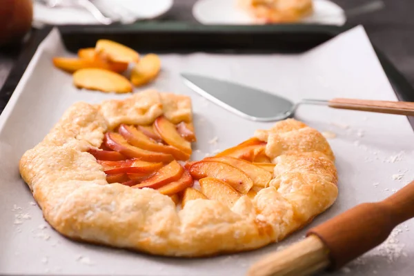 Parchment Delicious Peach Galette Baking Tray — Stock Photo, Image