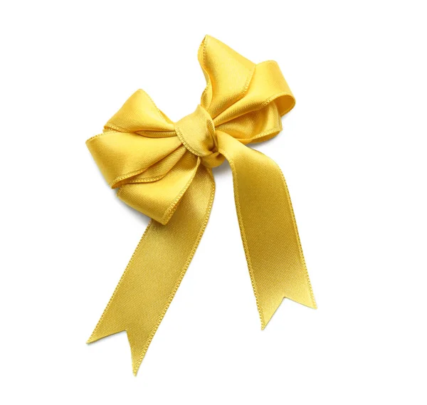美丽的弓由黄色丝带在白色背景 — 图库照片