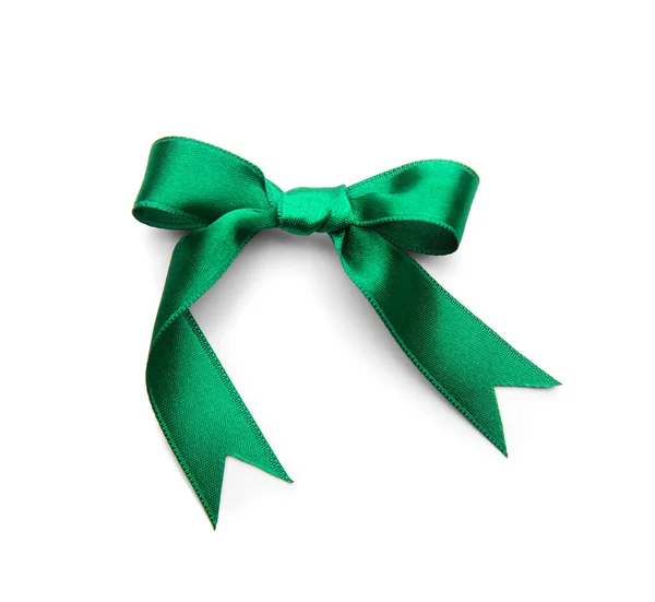 Beautiful Bow Made Green Ribbon White Background — Stock Photo, Image