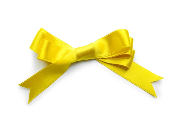 Beautiful Bow Made Yellow Ribbon White Background — Stock Photo, Image