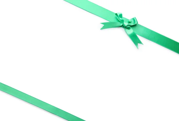 Green Ribbons Bow White Background — Stock Photo, Image