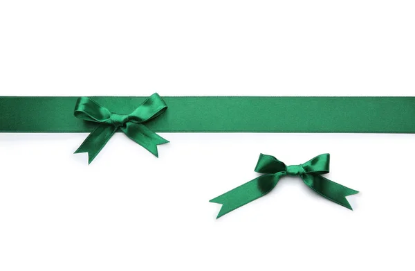 Green Ribbon Bows White Background — Stock Photo, Image