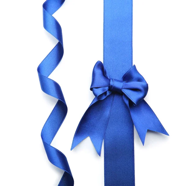 Blue Ribbons Bow White Background — Stock Photo, Image