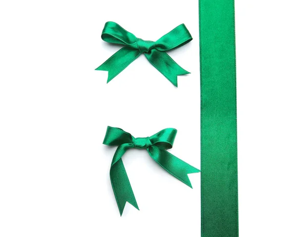 Green Ribbon Bows White Background — Stock Photo, Image