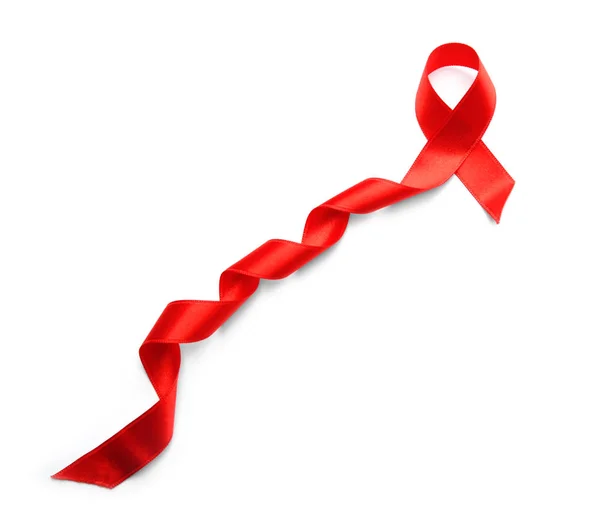 Červená Stuha Bílém Pozadí Koncept Aids — Stock fotografie