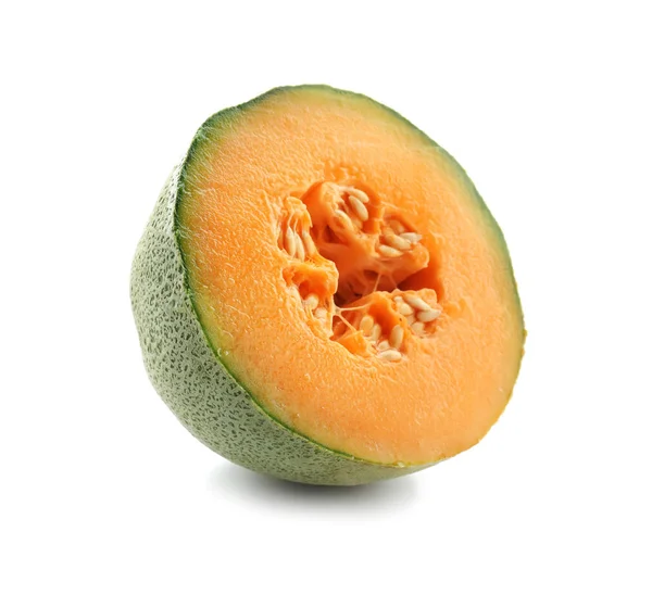 Hälften Mogen Melon Vit Bakgrund — Stockfoto