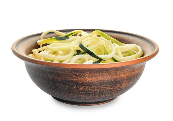 Bowl Zucchini Spaghetti Isolated White — Stock Photo, Image