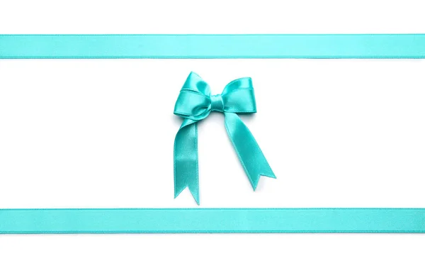 Turquoise Ribbons Bow White Background Stock Image