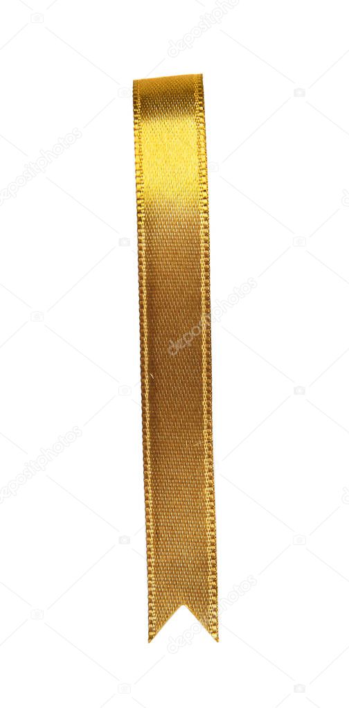 Golden ribbon bookmark on white background