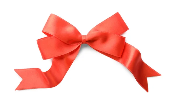 Beautiful Bow Made Red Ribbon White Background — Stock Photo, Image