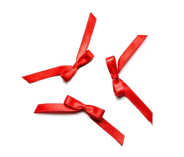 Beautiful Bows Made Red Ribbon White Background — Stock Photo, Image