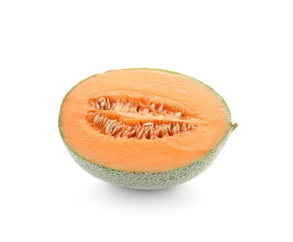 Hälften Mogen Melon Vit Bakgrund — Stockfoto
