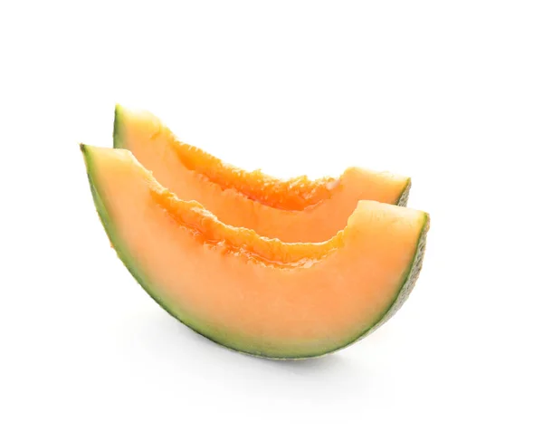 Plakjes Rijpe Meloen Witte Achtergrond — Stockfoto