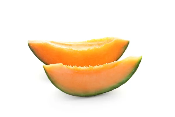 Plakjes Rijpe Meloen Witte Achtergrond — Stockfoto