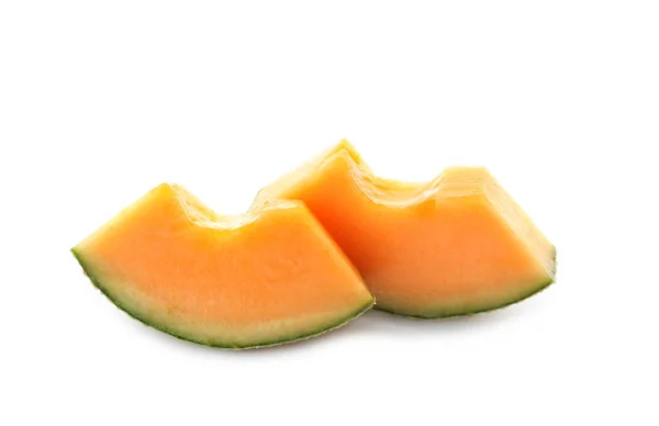 Morceaux Melon Coupé Savoureux Sur Fond Blanc — Photo