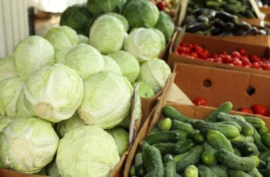 Market karton kutular içinde taze lahana