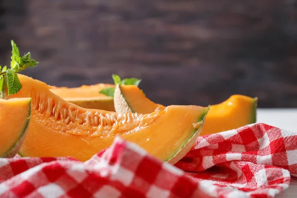 Stukken Van Lekkere Rijpe Meloen Tafel — Stockfoto