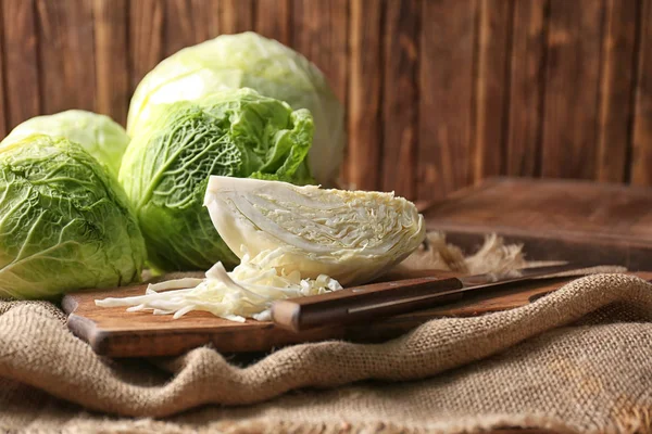 Wooden Board Cut Cabbage Knife Table — Stock Photo, Image