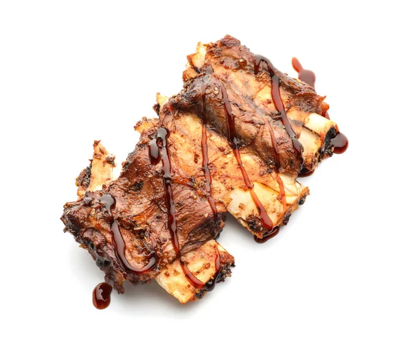 Delicious Grilled Ribs Sauce White Background — Stock Photo, Image