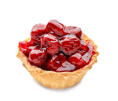 Beyaz arka plan üzerinde kiraz ile lezzetli tart