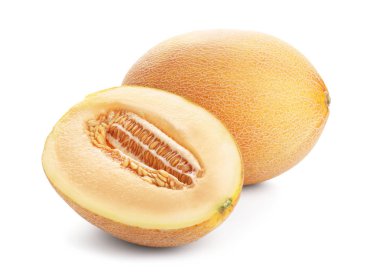 Beyaz arka plan üzerinde olgunlaşmış kavun