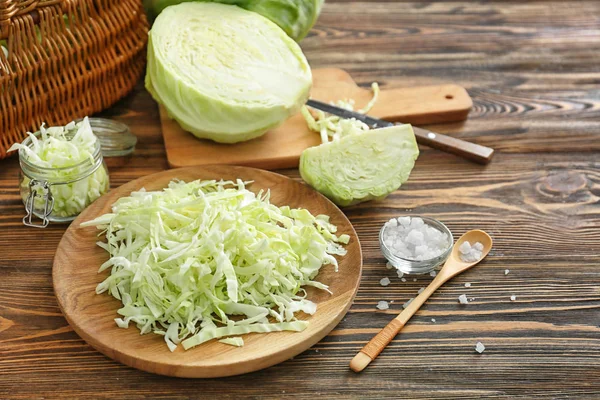 Composition Cut Cabbage Wooden Table — Stock Photo, Image