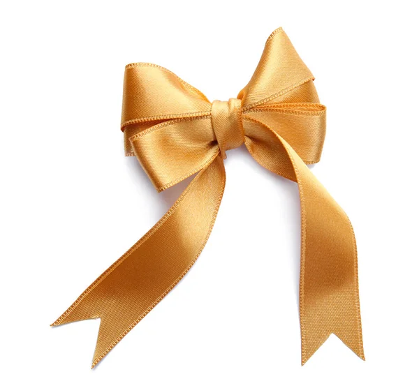 Beautiful Bow Made Golden Ribbon White Background — Stock Photo, Image