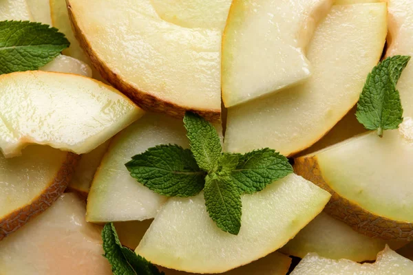 Slices Ripe Melon Mint — Stock Photo, Image