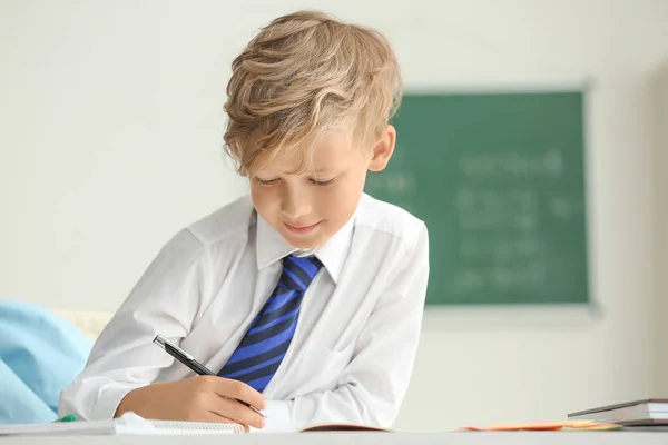 Cute Little Boy Doing Homework Classroom — Stock Photo, Image