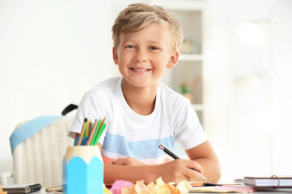 Cute Little Boy Doing His Lessons Home — Stock Photo, Image