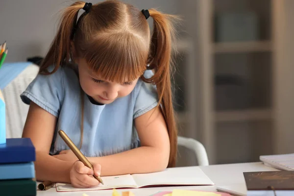 Cute Little Girl Doing Her Lessons Home — Stock Photo, Image