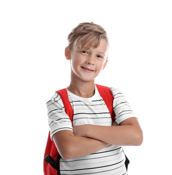 Cute Little Schoolboy White Background — Stock Photo, Image