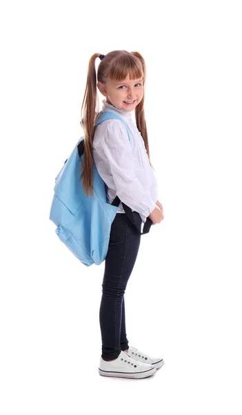 Cute Little Schoolgirl White Background — Stock Photo, Image