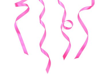 Beyaz arkaplanda pembe kurdeleler