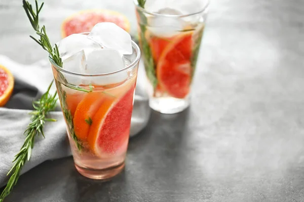 Fresh Grapefruit Cocktail Rosemary Glass Grey Table — Stock Photo, Image