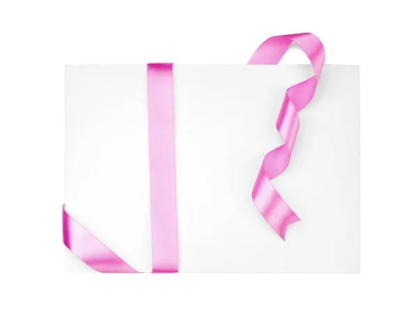 Paper Card Pink Ribbons White Background — Stock Photo, Image