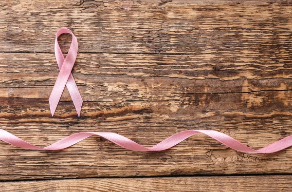 Pink Ribbons Wooden Background Breast Cancer Concept — Stock Photo, Image