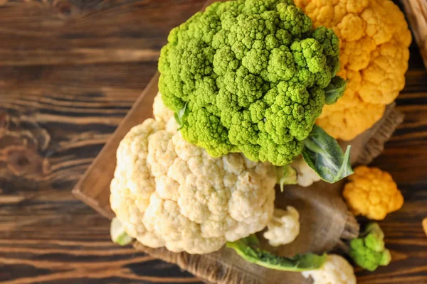 Colorful Cauliflowers Wooden Table — Stock Photo, Image