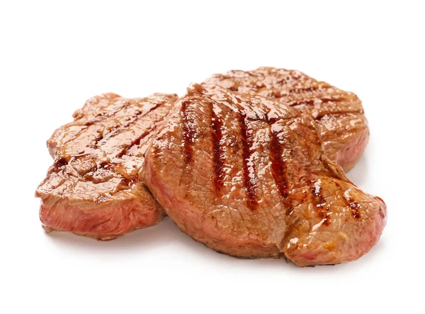 Chutné Grilované Steaky Bílém Pozadí — Stock fotografie