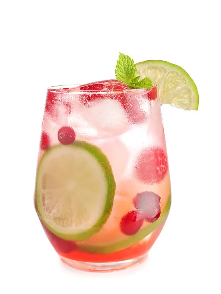 Glas Verse Frambozen Cocktail Witte Achtergrond — Stockfoto