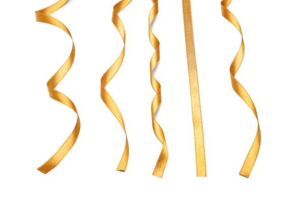 Curly Golden Ribbons White Background — Stock Photo, Image