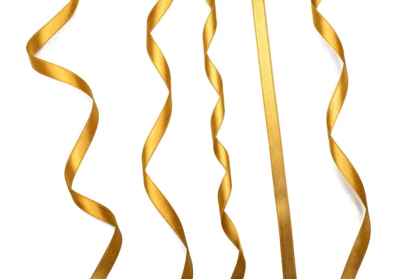 Curly Golden Ribbons White Background — Stock Photo, Image