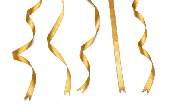 Curly Golden Ribbons White Background — Stock Photo, Image