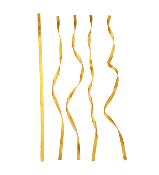Curly Golden Ribbons White Background — Stock Photo, Image