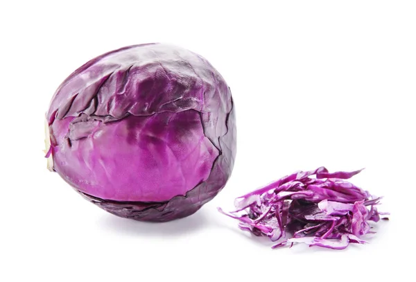 Whole Cut Red Cabbage White Background — Stock Photo, Image