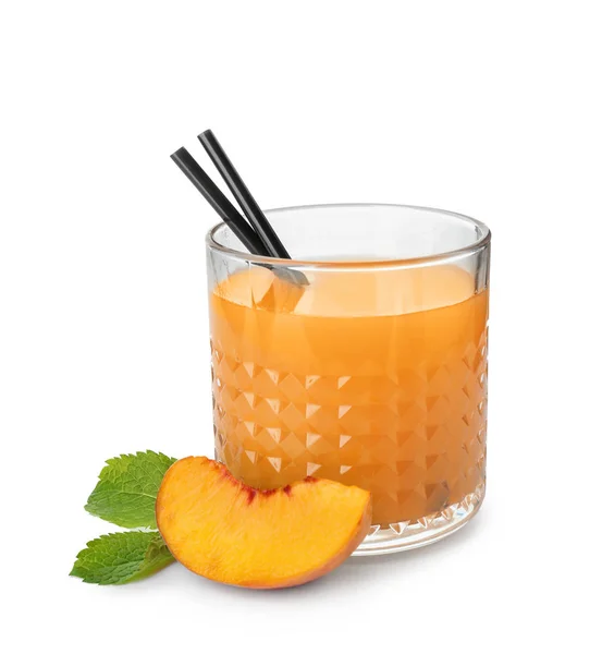 Peach Juice Glass White Background — Stock Photo, Image