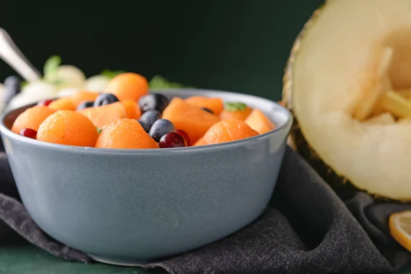 Bowl Delicious Melon Balls Table Closeup — Stock Photo, Image